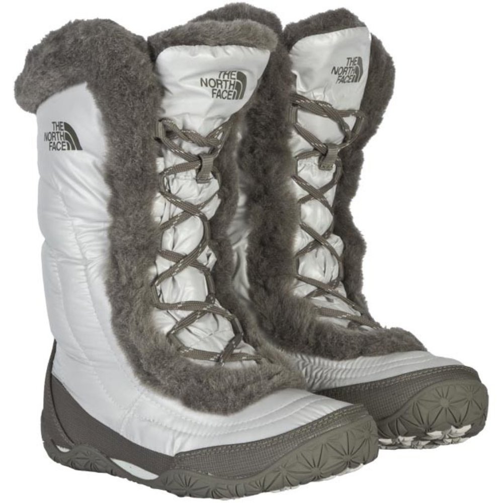 The North Face Nupste Faux Fur IV Boots Gray Quilted Goose Down Lace